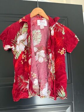 ALOHA Collection Red Hawaiian Floral Button-Down Shirt